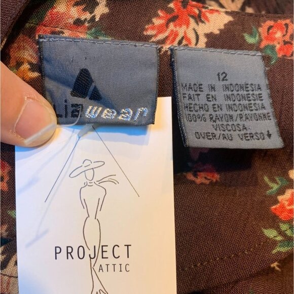 Vintage 90s Floral Maxi Dress Brown Button Front Size 12 MEDIUM - Picture 6 of 8